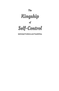 The Kingship of Self-Control Individual Problems and Possibilities (Illustrated)