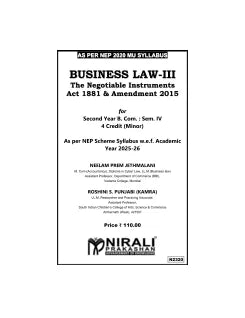 BUSINESS LAW 3 : The Negotiable Instruments Act 1881 and Amendment 2015 for MU SY BCom Semester 4 | Neelam Prem Jethmalani | Nirali Prakashan