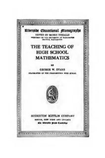 The Teaching of High School Mathematics