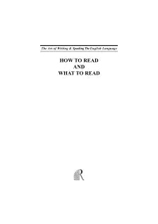 HOW TO READ AND WHAT TO READ