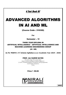 ADVANCED ALGORITHMS IN AI AND ML for MSBTE's 'K' scheme Third Year Diploma in AI Engineering Semester 6 | Prof. Ali Karim Sayed | Nirali Prakashan